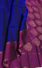 Blue Handloom Kanjeevaram Pure Silk Saree — Coin Butta Zari, Festive