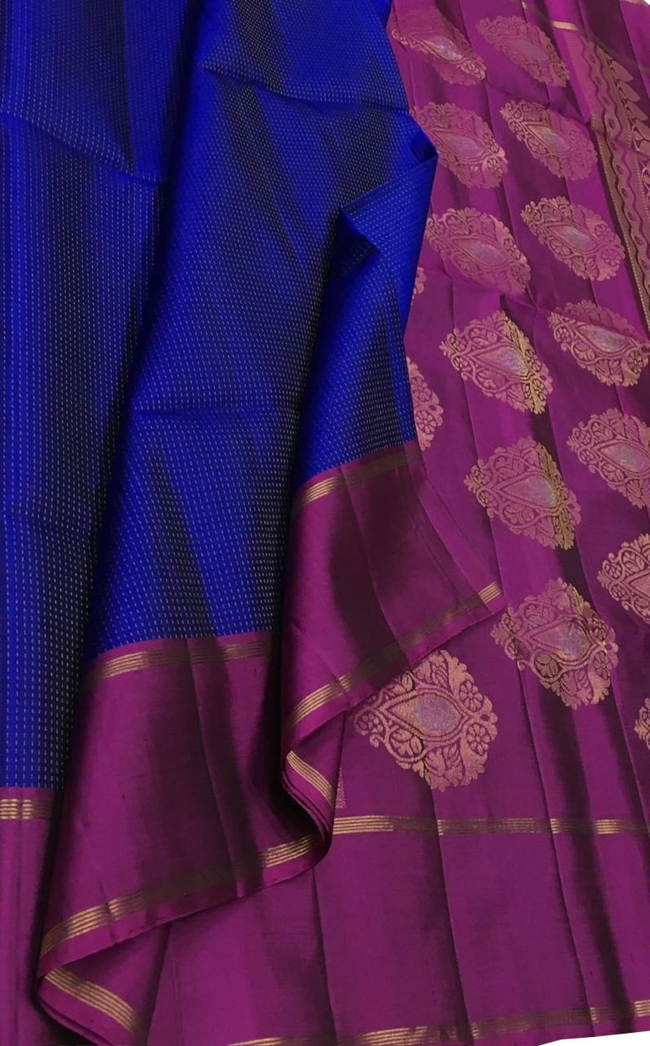 Blue Handloom Kanjeevaram Pure Silk Saree — Coin Butta Zari, Festive