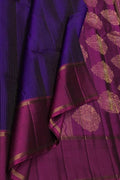 Blue Handloom Kanjeevaram Pure Silk Saree — Vasudha Stripe Zari, Reception