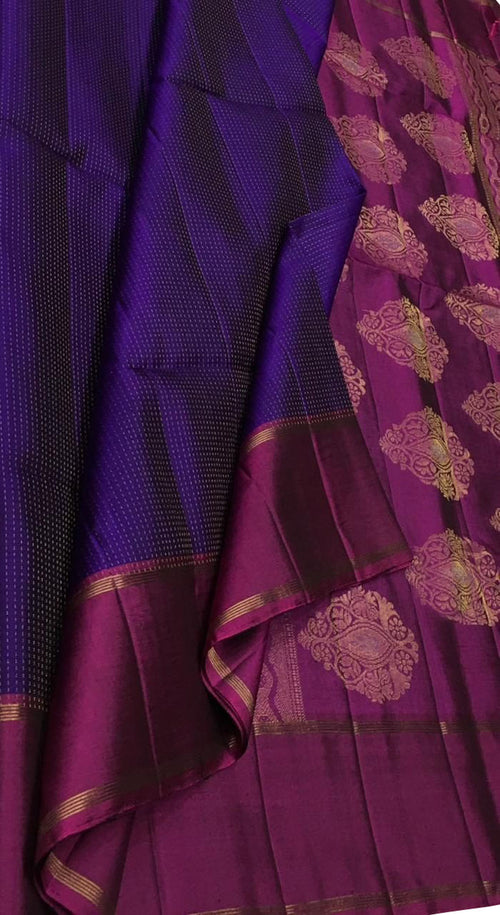 Blue Handloom Kanjeevaram Pure Silk Saree — Vasudha Stripe Zari, Reception