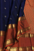 Blue Handloom Kanjeevaram Pure Silk Saree — Kamalam Lotus Zari Pallu, Wedding