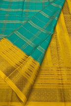 Blue Mysore Crepe Silk Checks Saree — Handloom Weave, Festive
