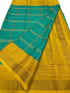Blue Mysore Crepe Silk Checks Saree — Handloom Weave, Festive