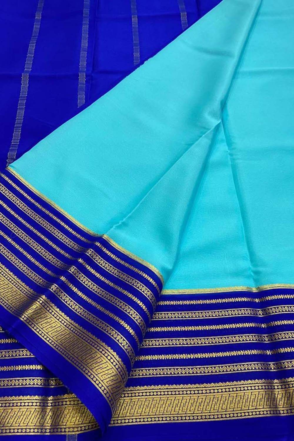 Blue Mysore Pure Crepe Silk Saree Handloom Weave Festive