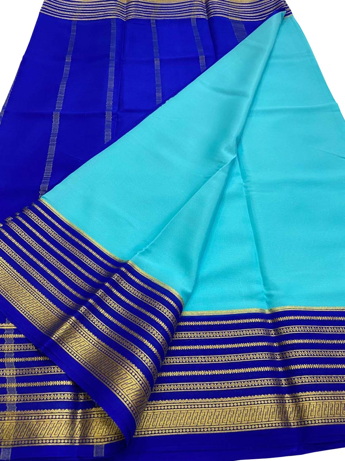 Blue Mysore Pure Crepe Silk Saree Handloom Weave Festive
