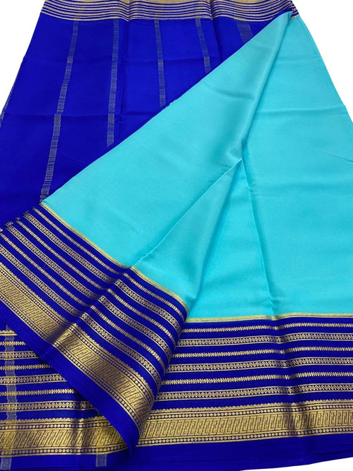 Blue Mysore Pure Crepe Silk Saree Handloom Weave Festive