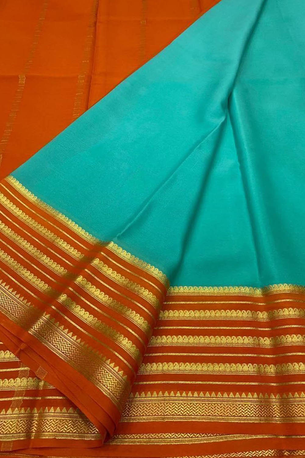 Blue Mysore Pure Crepe Silk Saree Handloom Weave Formal