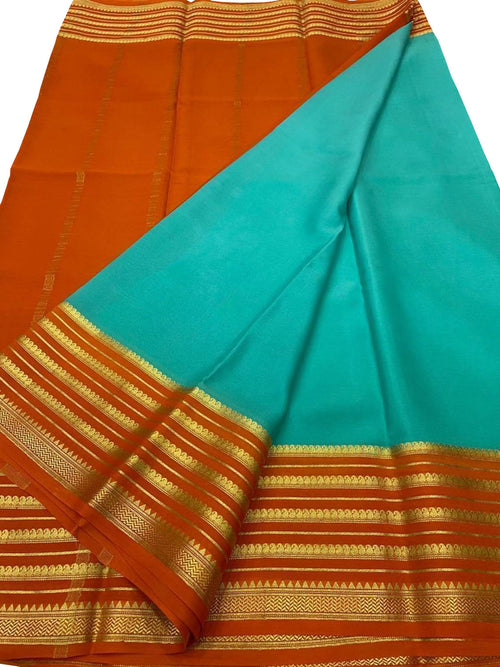 Blue Mysore Pure Crepe Silk Saree Handloom Weave Formal