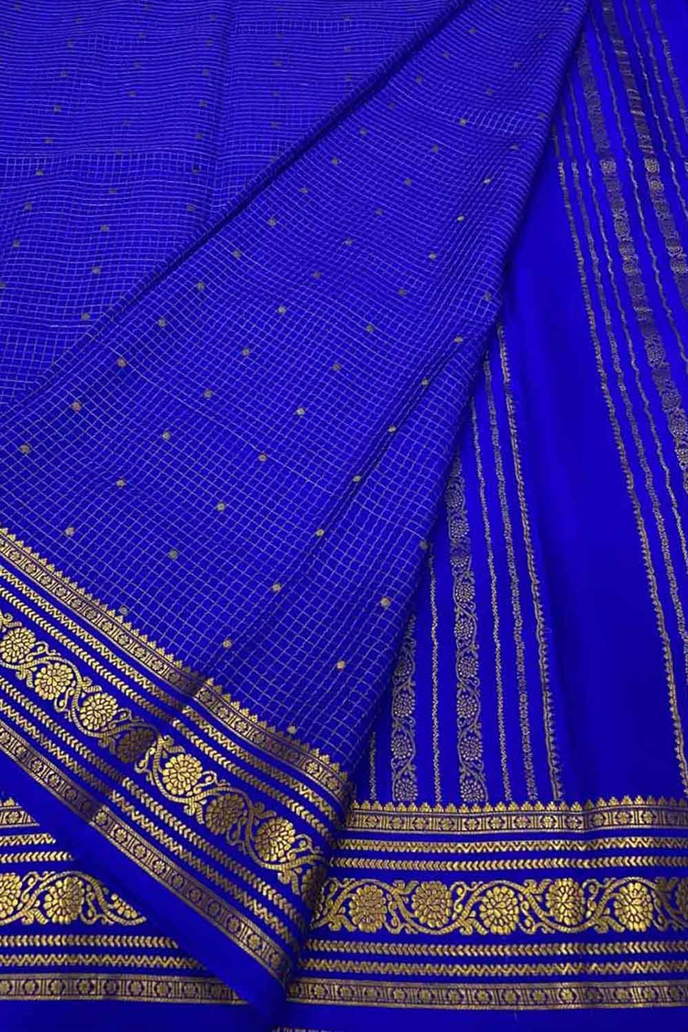 Blue Handloom Mysore Pure Crepe Silk Saree