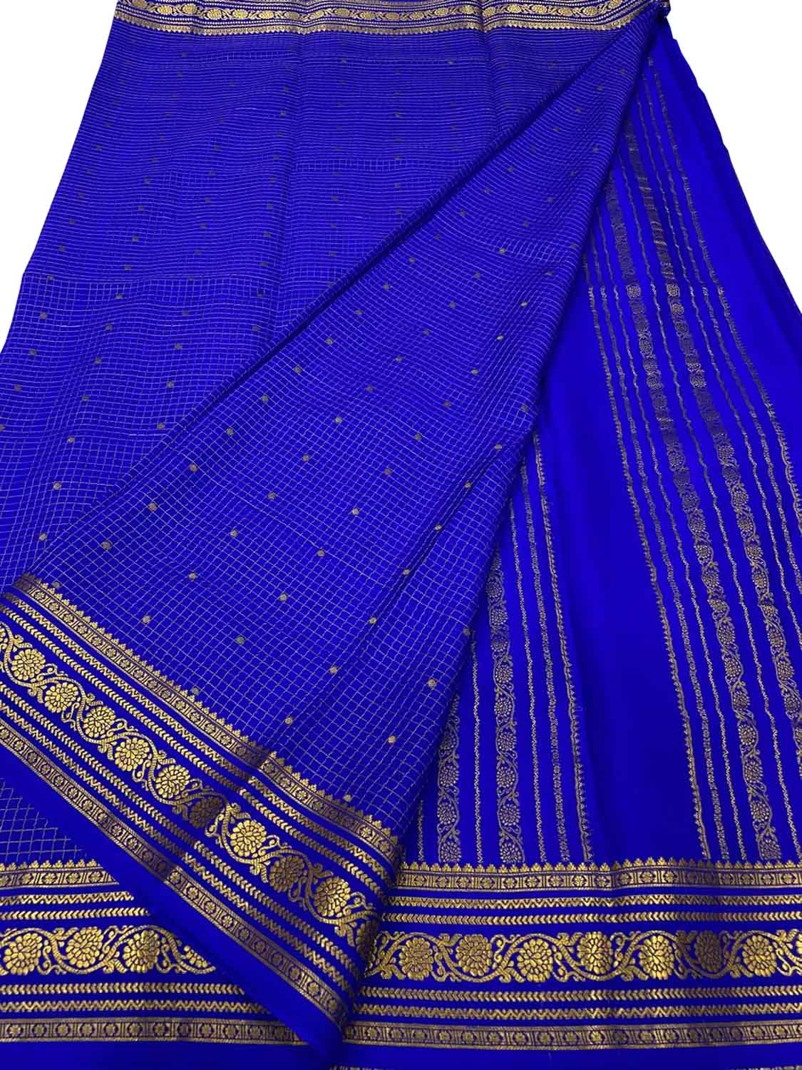Blue Handloom Mysore Pure Crepe Silk Saree