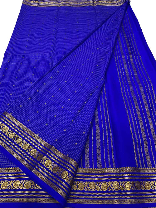 Blue Handloom Mysore Pure Crepe Silk Saree