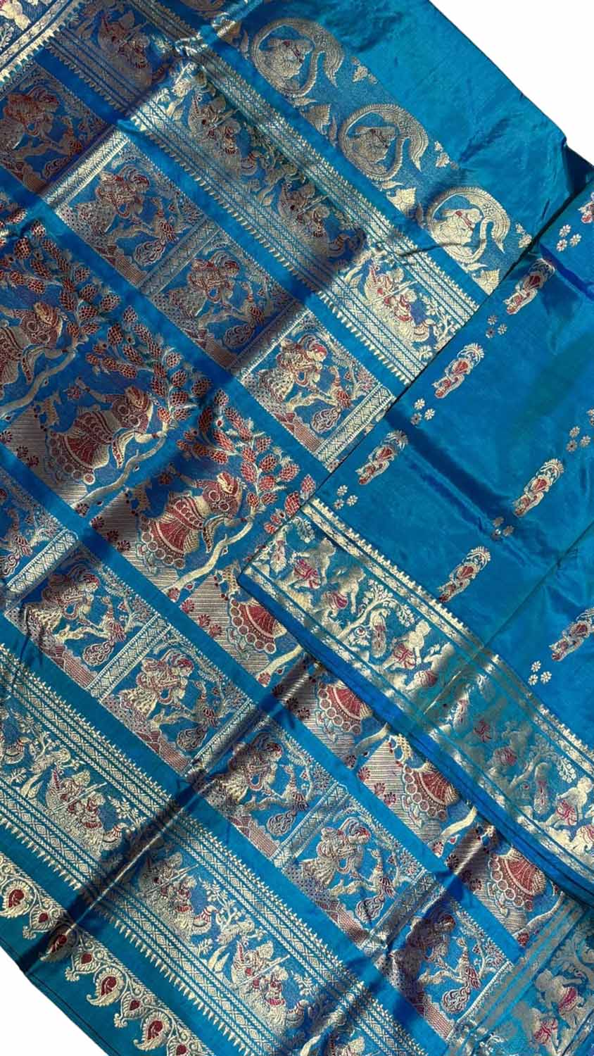 Blue Swarnachari Pure Silk Saree Handloom Woven Festive