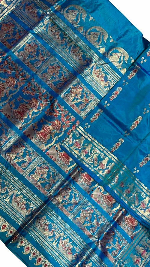 Blue Swarnachari Pure Silk Saree Handloom Woven Festive