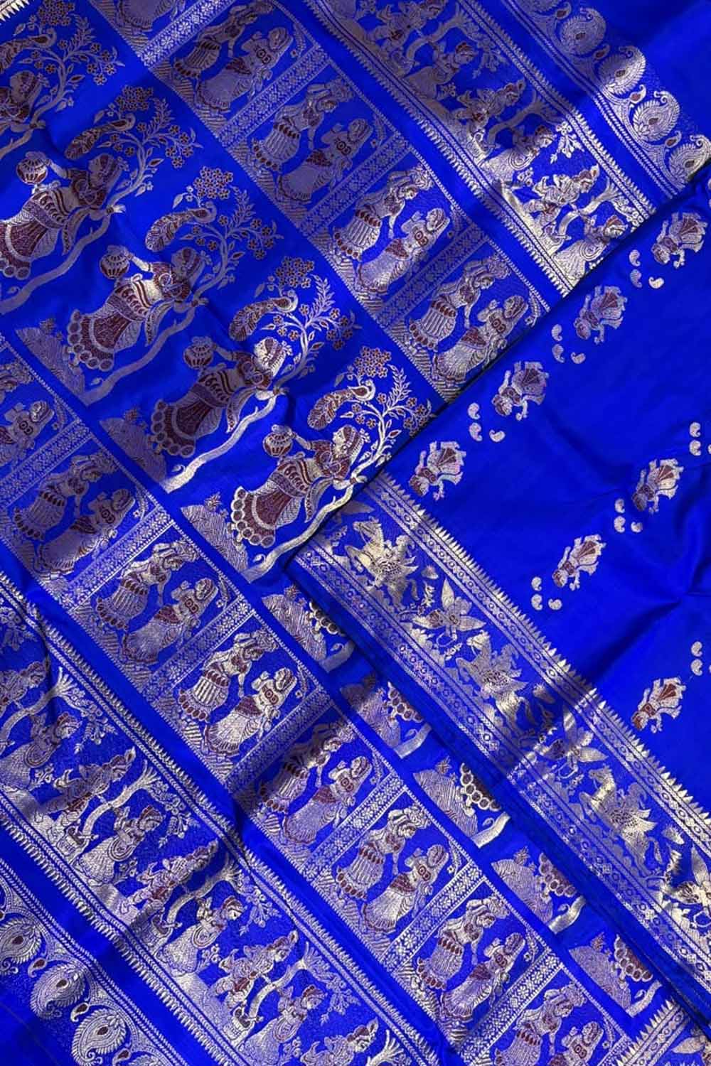 Blue Swarnachari Pure Silk Saree Handloom Woven Wedding