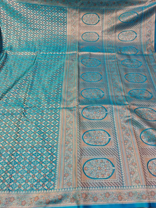 Blue Mashru Silk Tanchui Weaved Banarasi Saree