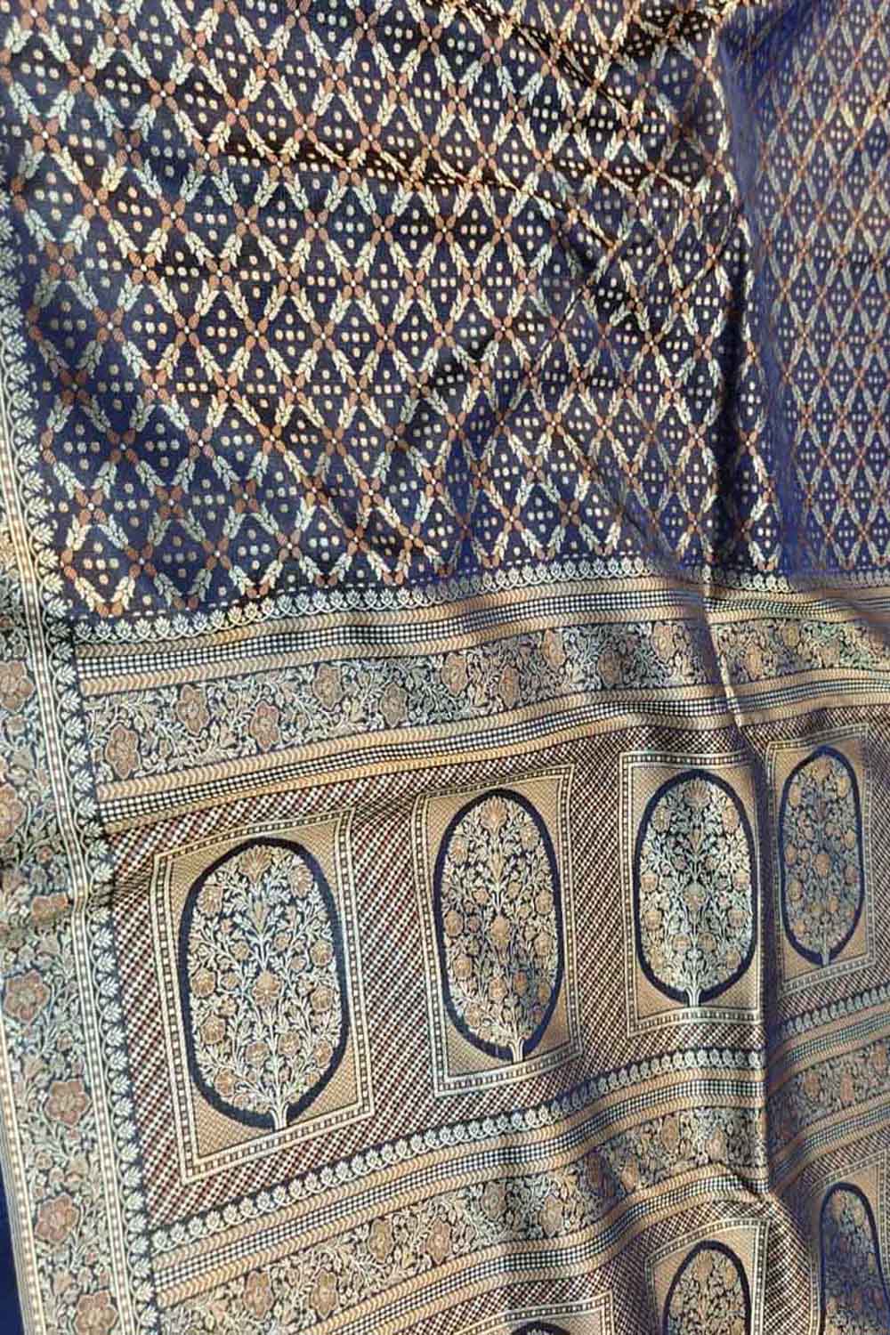 Blue Mashru Silk Tanchui Weaved Banarasi Saree