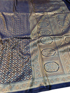 Blue Mashru Silk Tanchui Weaved Banarasi Saree