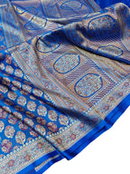 Blue Mashru Silk Tanchui Weaved Banarasi Saree