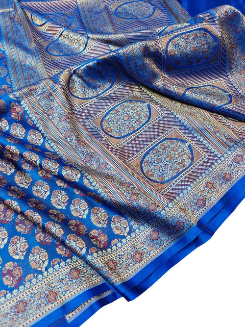 Blue Banarasi Mashru Silk Saree Tanchui Weave