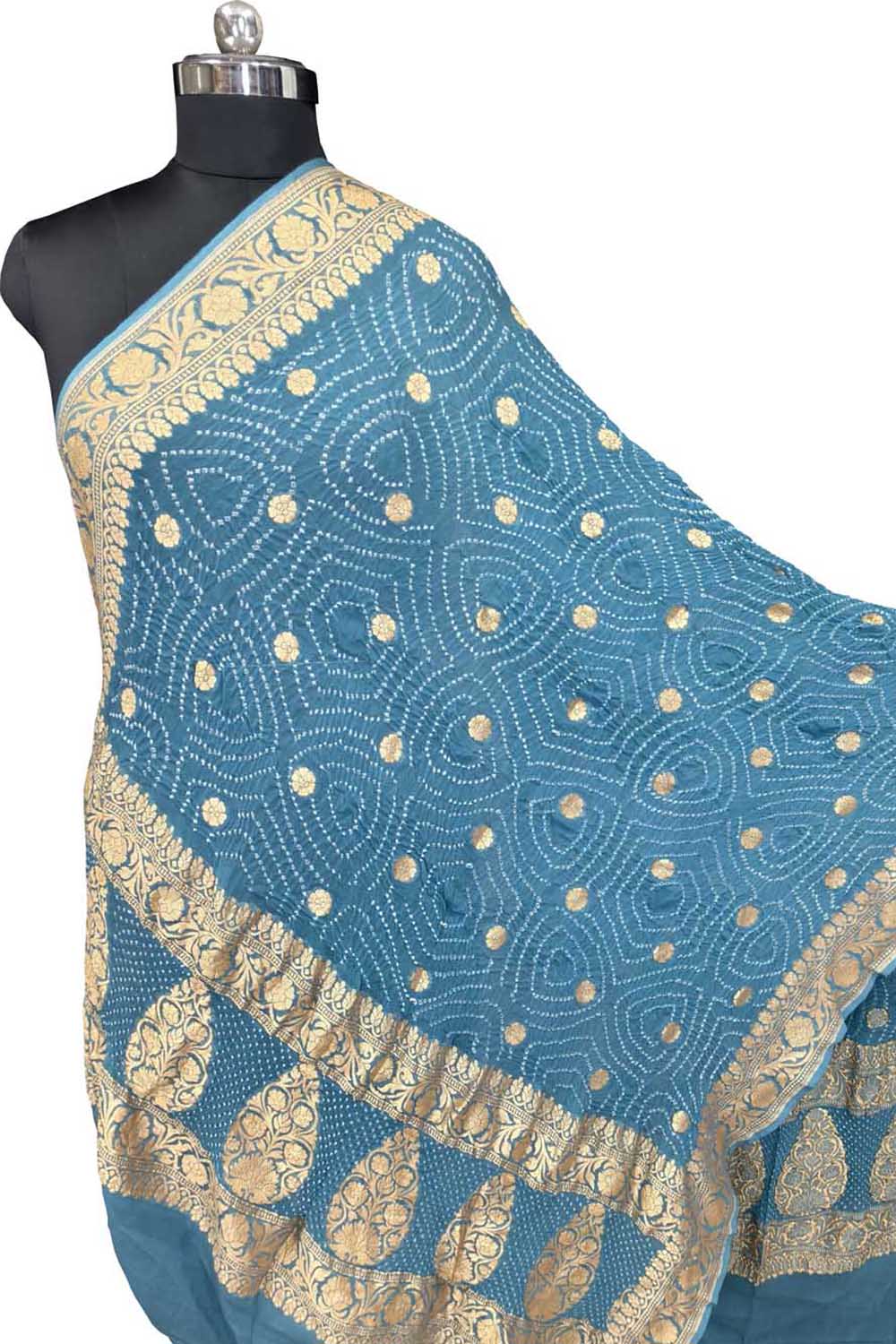 Blue Pure Georgette Bandhani Rai Bandhej Dupatta