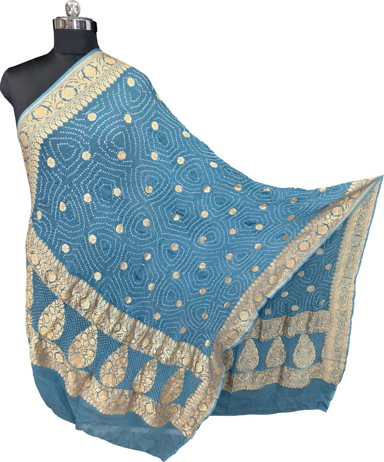 Blue Pure Georgette Bandhani Rai Bandhej Dupatta