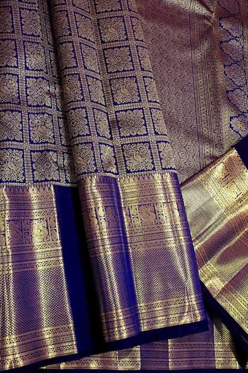 Blue Pure Kanjeevaram Silk Handloom Saree