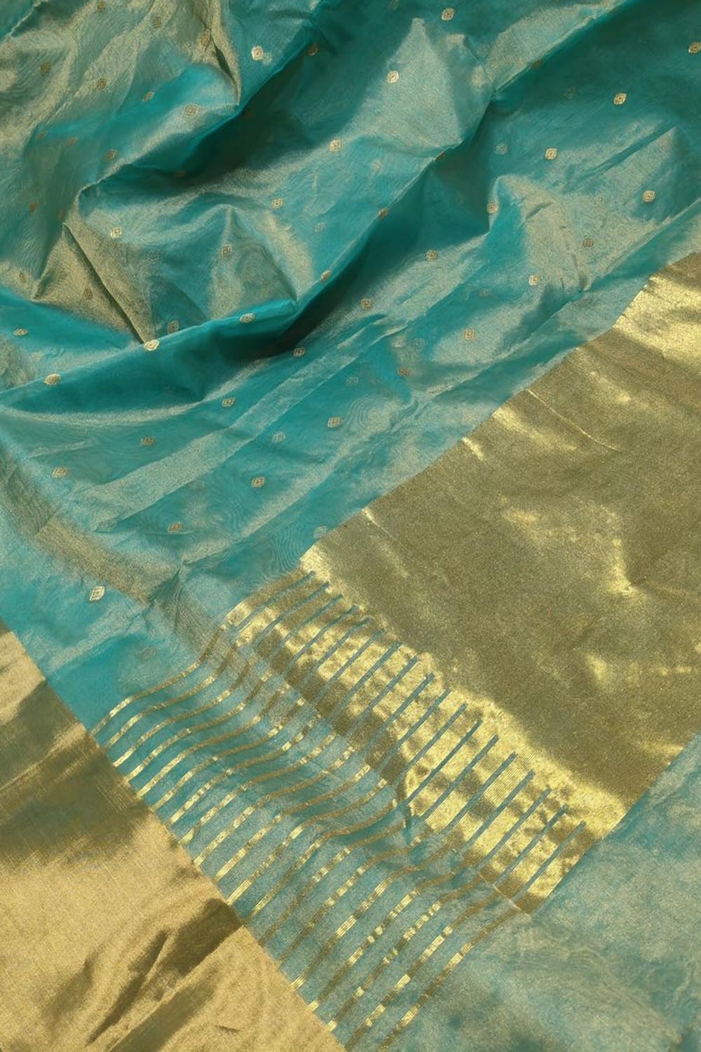 Blue Pure Katan Chanderi Handloom Silk Saree