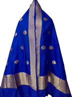 Blue Pure Katan Silk Banarasi Handloom Booti Design Handloom Dupatta