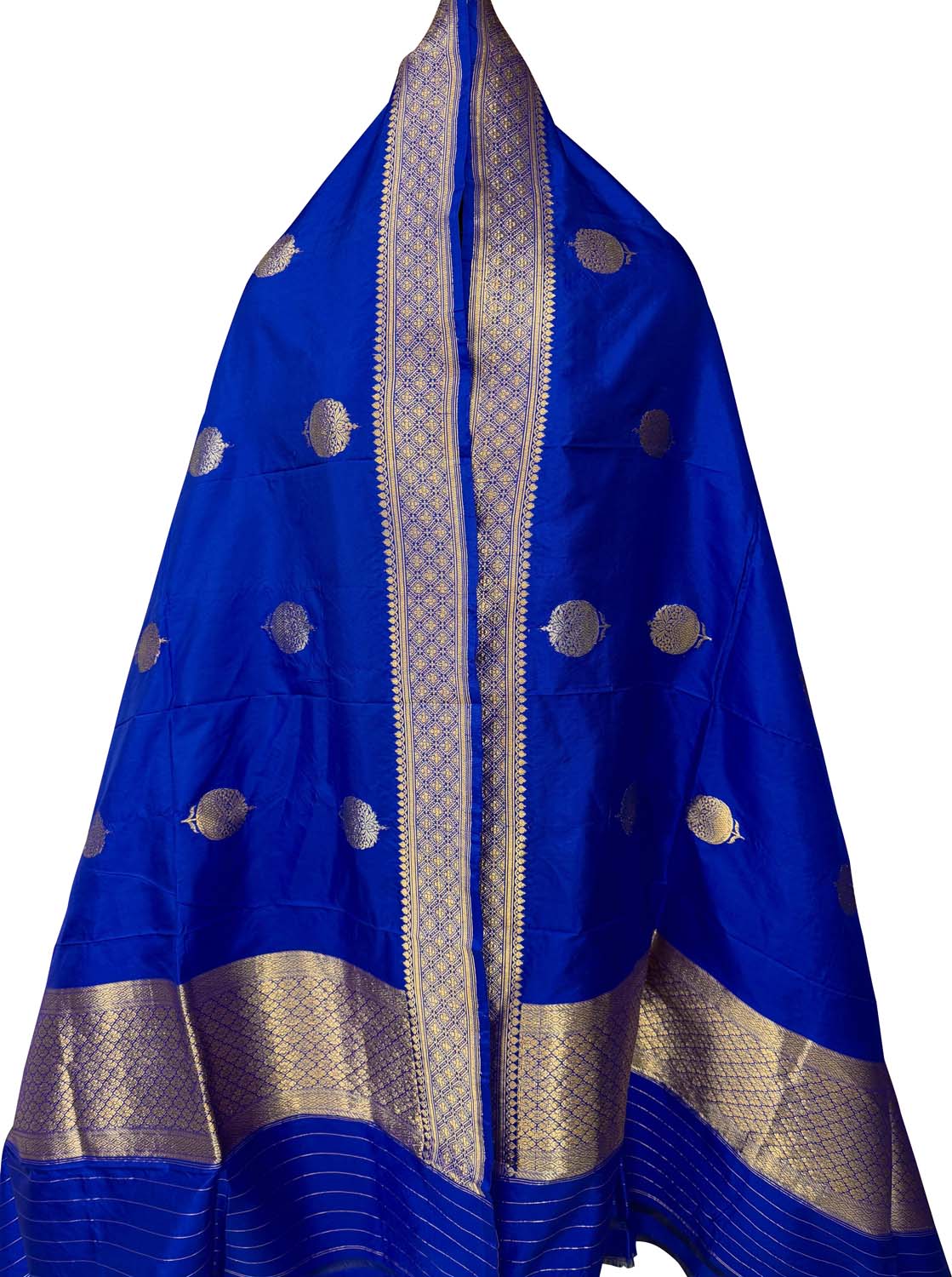 Blue Pure Katan Silk Banarasi Handloom Booti Design Handloom Dupatta