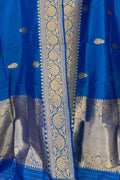 Blue Pure Katan Silk Banarasi Handloom Booti Design Handloom Dupatta
