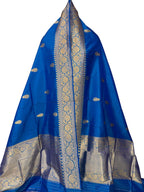 Blue Pure Katan Silk Banarasi Handloom Booti Design Handloom Dupatta