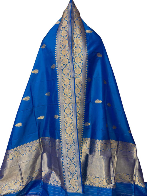 Blue Pure Katan Silk Banarasi Handloom Booti Design Handloom Dupatta