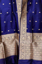 Blue Pure Katan Silk Banarasi Handloom Booti Design Handloom Dupatta