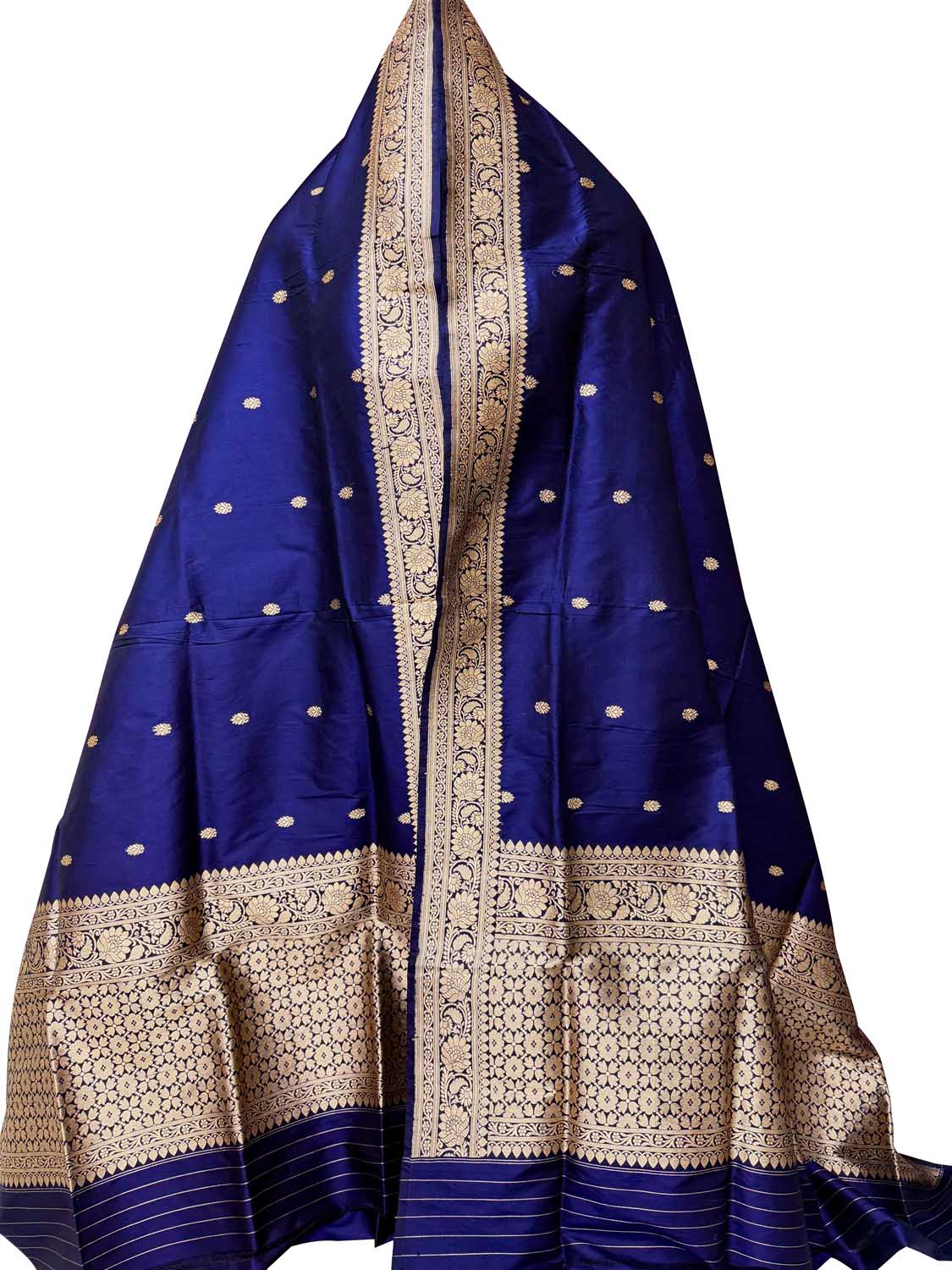 Blue Pure Katan Silk Banarasi Handloom Booti Design Handloom Dupatta