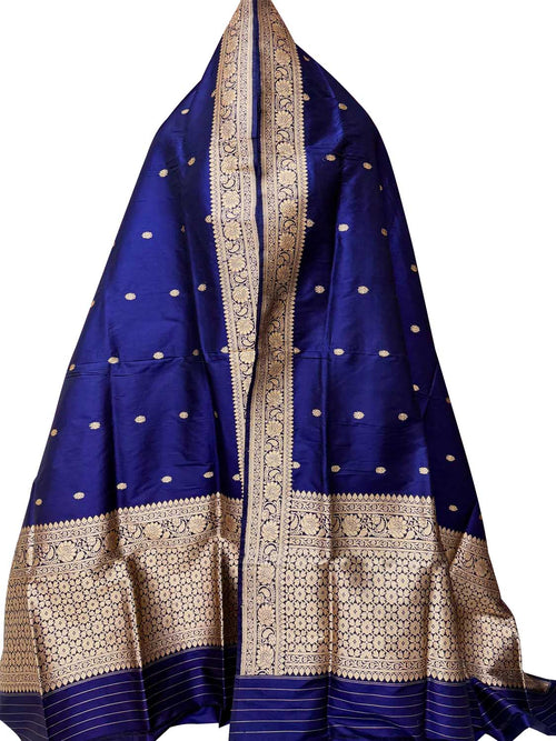 Blue Pure Katan Silk Banarasi Handloom Booti Design Handloom Dupatta