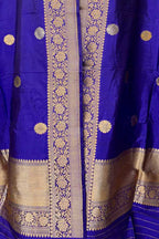 Blue Pure Katan Silk Banarasi Handloom Booti Design Handloom Dupatta