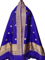 Blue Pure Katan Silk Banarasi Handloom Booti Design Handloom Dupatta