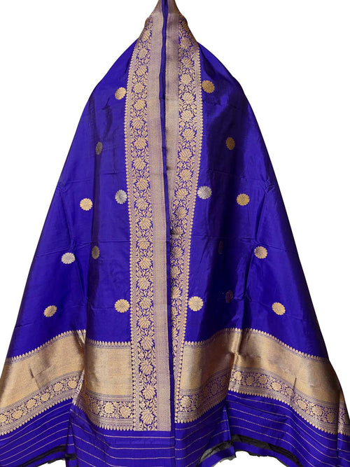 Blue Pure Katan Silk Banarasi Handloom Booti Design Handloom Dupatta