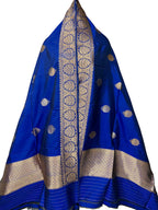 Blue Pure Katan Silk Banarasi Handloom Booti Design Handloom Dupatta