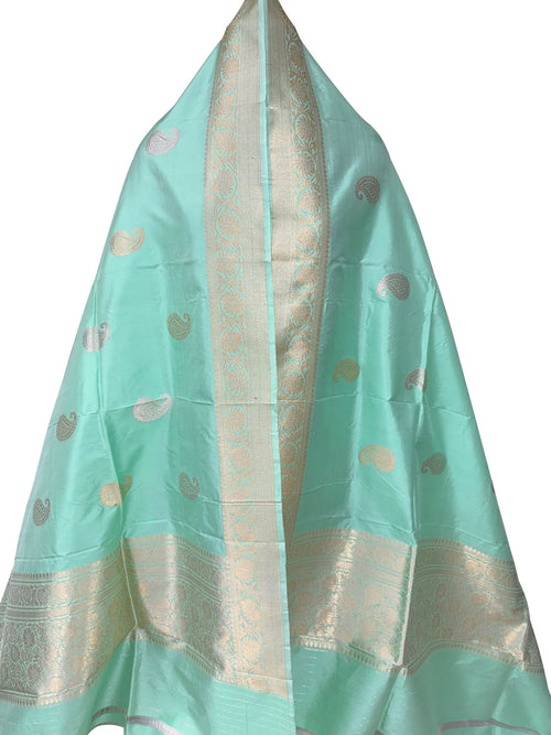 Blue Pure Katan Silk Banarasi Handloom Booti Design Handloom Dupatta