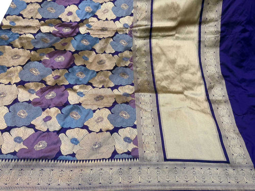 Blue Pure Katan Silk Banarasi Handloom Saree