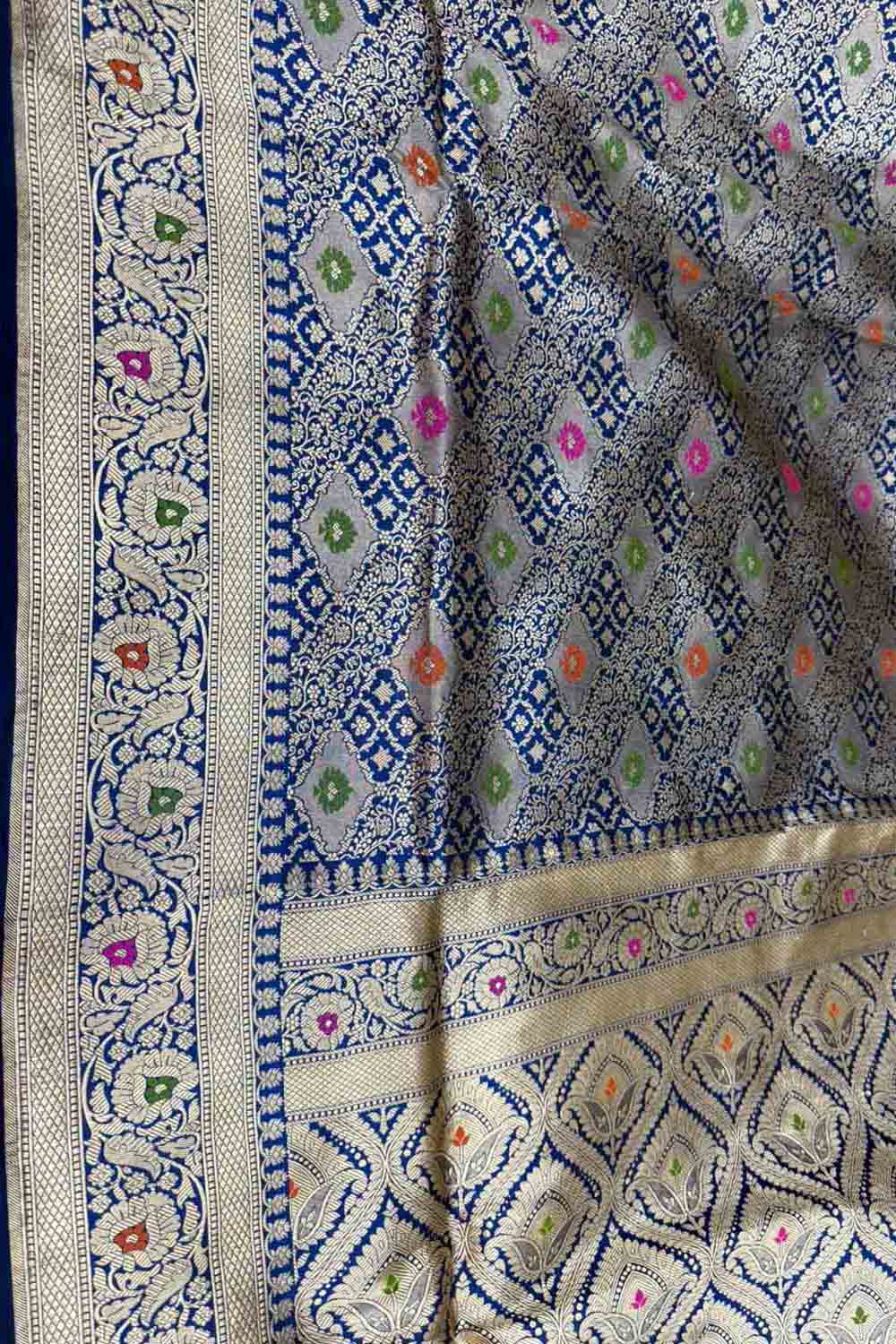 Blue Banarasi Katan Silk Handloom Saree Festive Occasion Wear