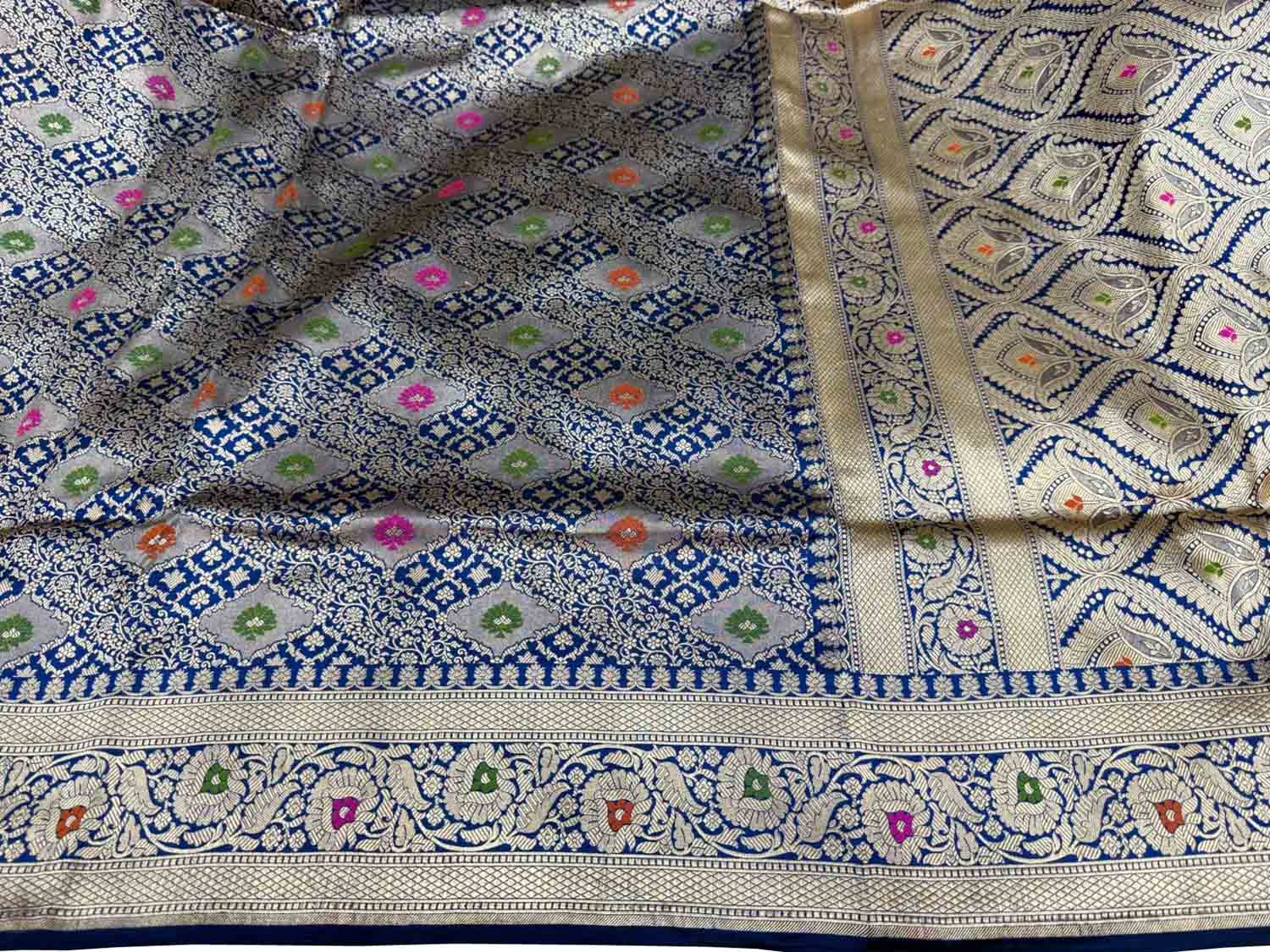 Blue Banarasi Katan Silk Handloom Saree Festive Occasion Wear