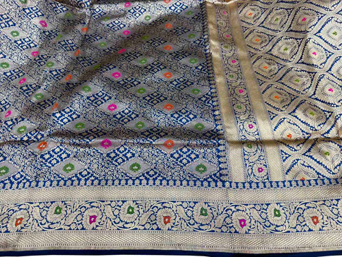 Blue Banarasi Katan Silk Handloom Saree Festive Occasion Wear