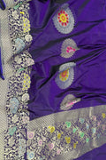 Blue Pure Katan Silk Kadwa Woven Banarasi Saree Festive