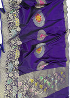 Blue Pure Katan Silk Kadwa Woven Banarasi Saree Festive