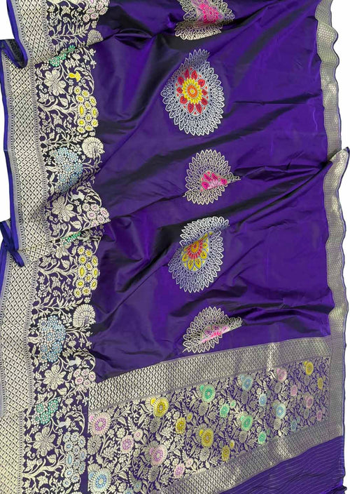 Blue Pure Katan Silk Kadwa Woven Banarasi Saree Festive