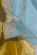 Blue Pure Kora Tissue Banarasi Handloom Meenakari Weaved Saree