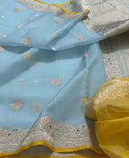 Blue Pure Kora Tissue Banarasi Handloom Meenakari Weaved Saree