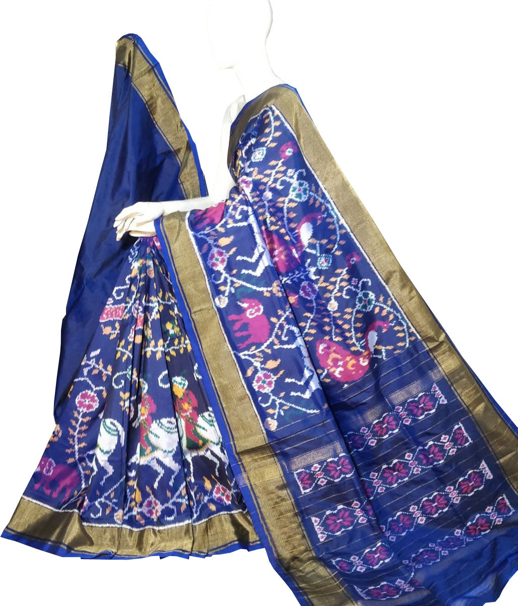 Blue Pure Silk Pochampalli Ikat Handloom Saree